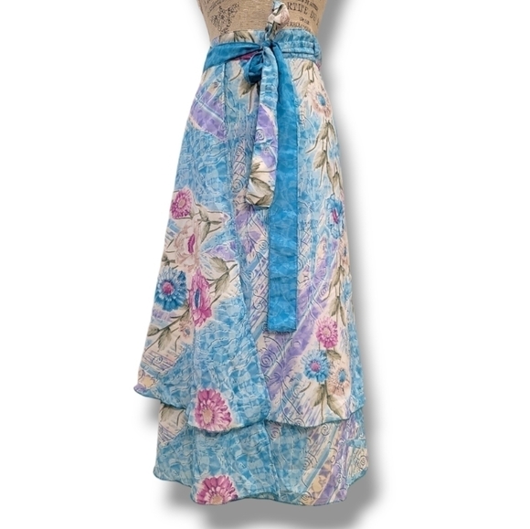 Jovani Designs Dresses & Skirts - Jovani Designs Hawaiian Aqua Floral Silk Blend Wrap Maxi Skirt - Size Large O/S